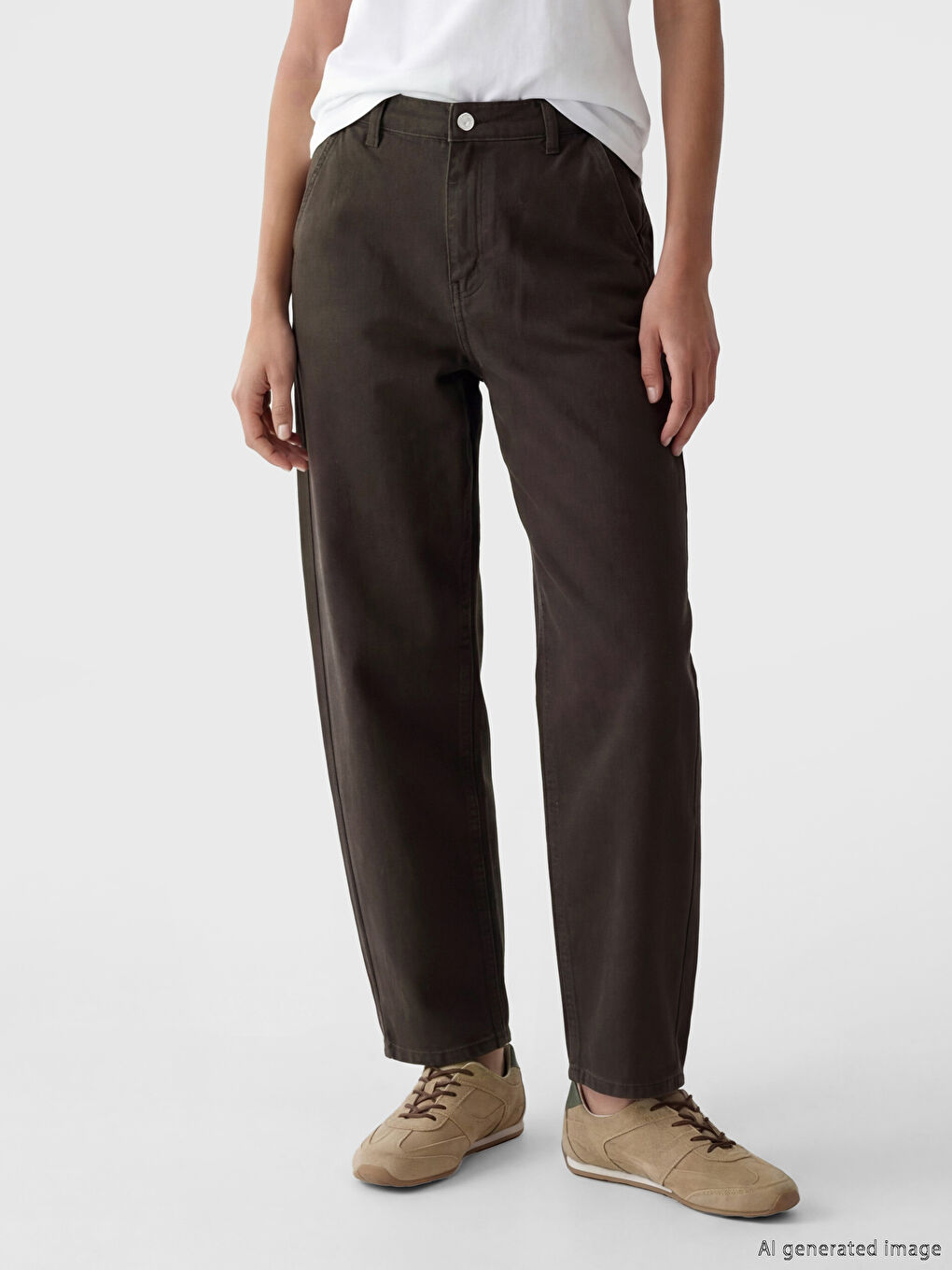 Kahverengi Yüksek Bel Barrel Fit Kadın Jean Pantolon-1