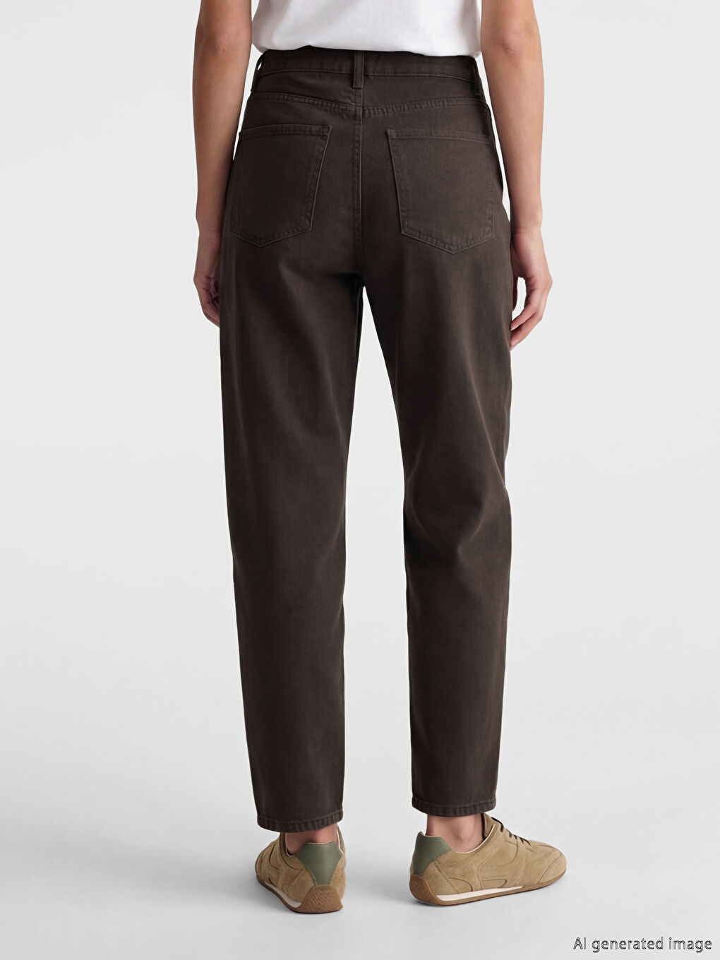 Kahverengi Yüksek Bel Barrel Fit Kadın Jean Pantolon-2