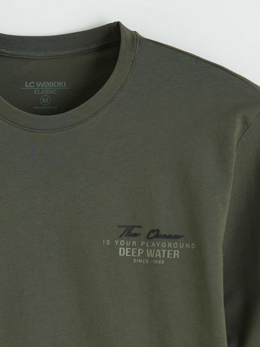 Yeşil Bisiklet Yaka Baskılı Erkek Tişört-1