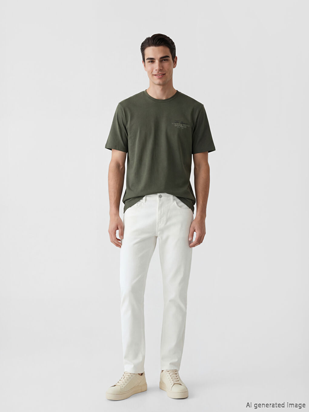 Yeşil Bisiklet Yaka Baskılı Erkek Tişört-1