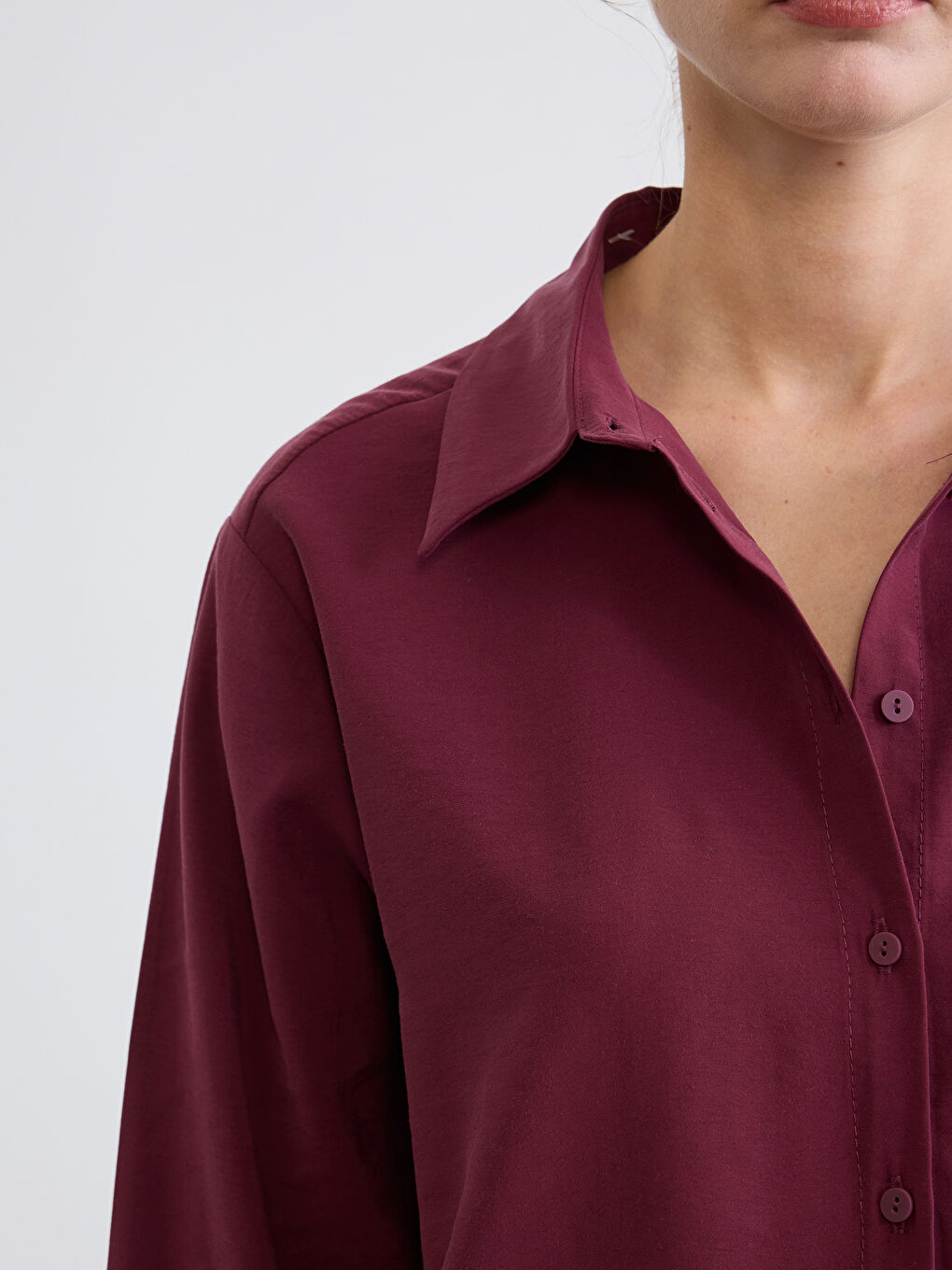 Bordo Loose Fit Kadın Gömlek-2