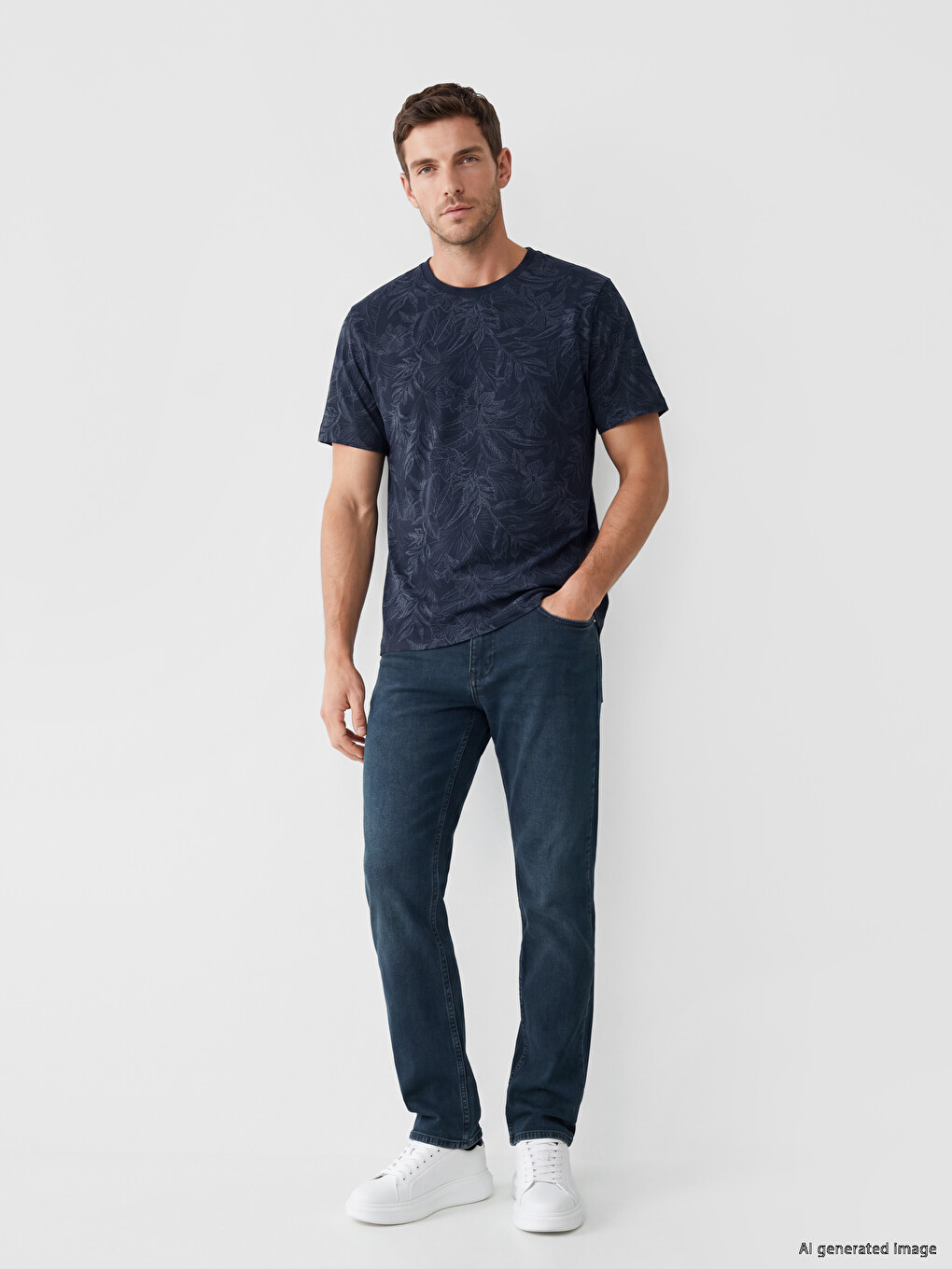 Crew Neck Patterned Jersey Men's T-Shirt-1