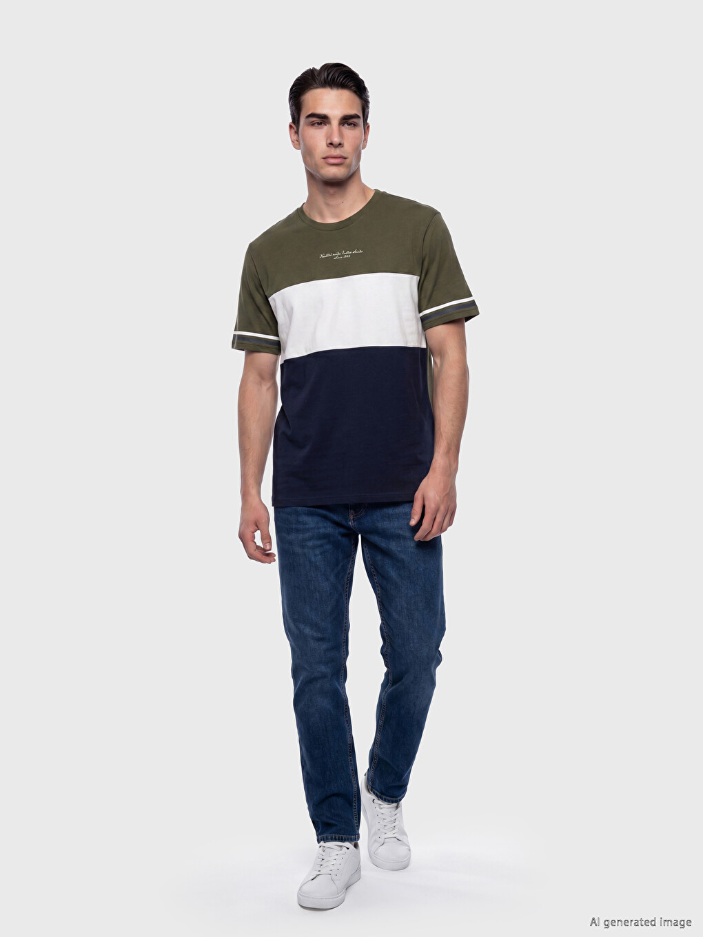T-shirt me jakë të rrumbullakët me ngjyra të kombinuara për burra-1