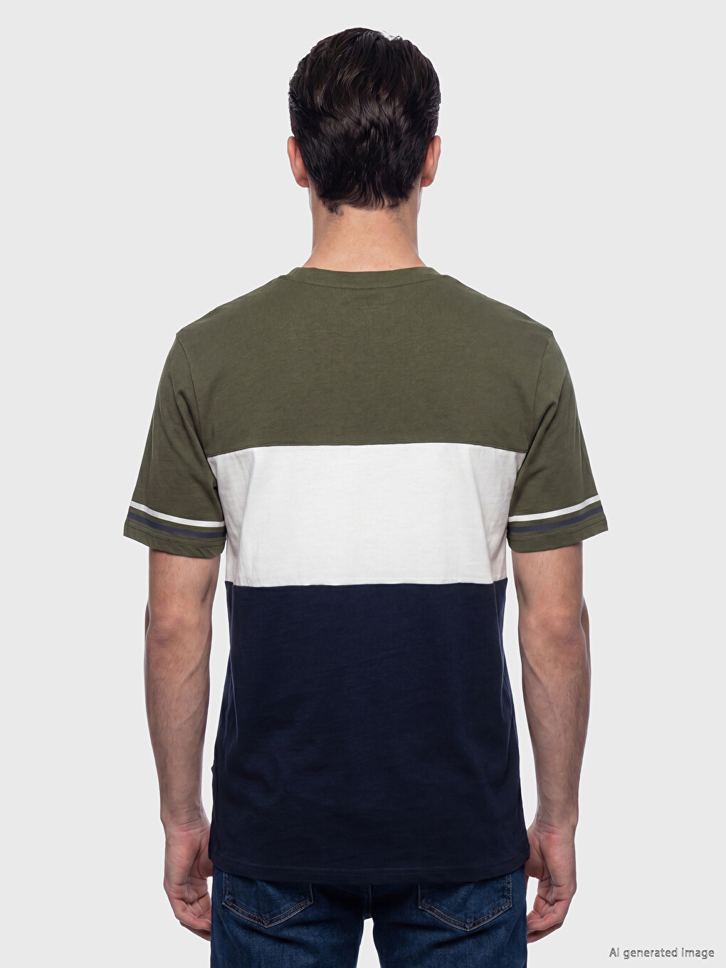 T-shirt me jakë të rrumbullakët me ngjyra të kombinuara për burra-3