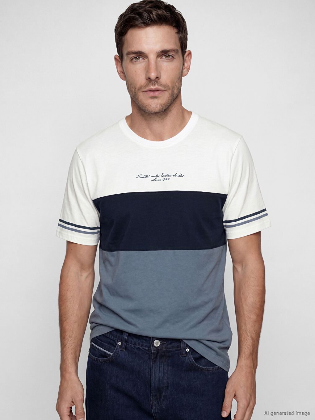T-shirt me jakë të rrumbullakët me ngjyrë të kombinuar për burra
