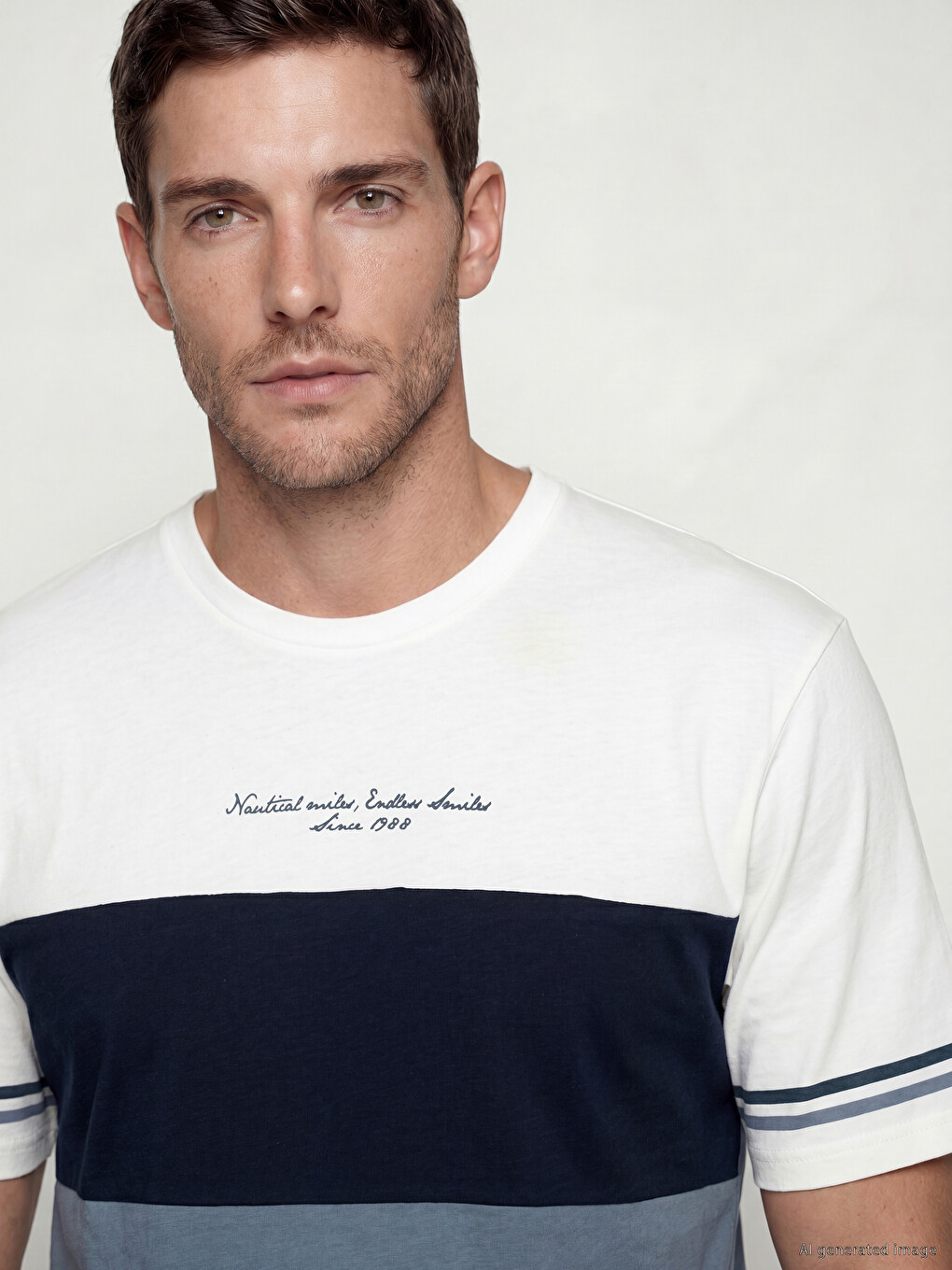 T-shirt me jakë të rrumbullakët me ngjyrë të kombinuar për burra-2