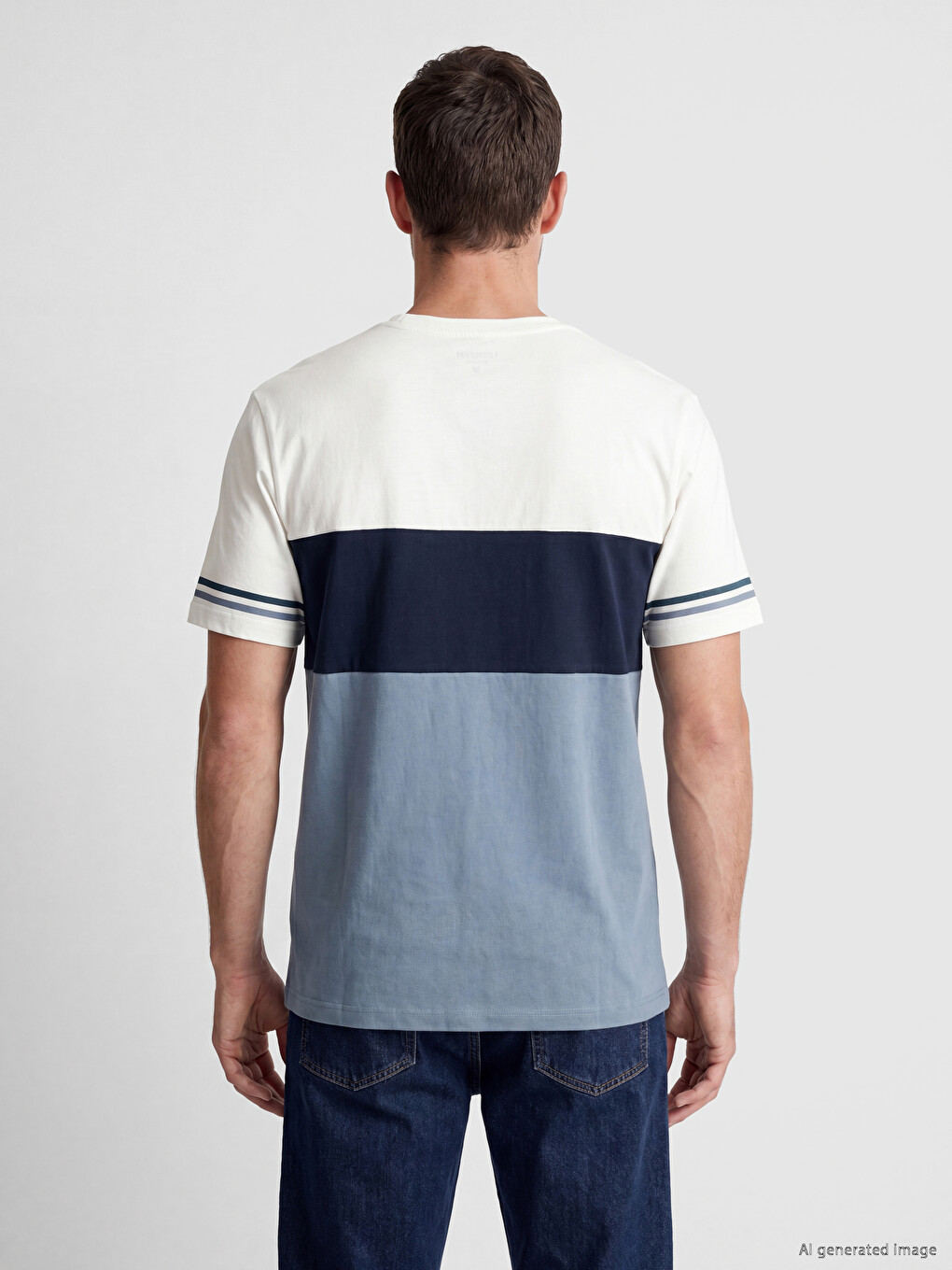 T-shirt me jakë të rrumbullakët me ngjyrë të kombinuar për burra-3