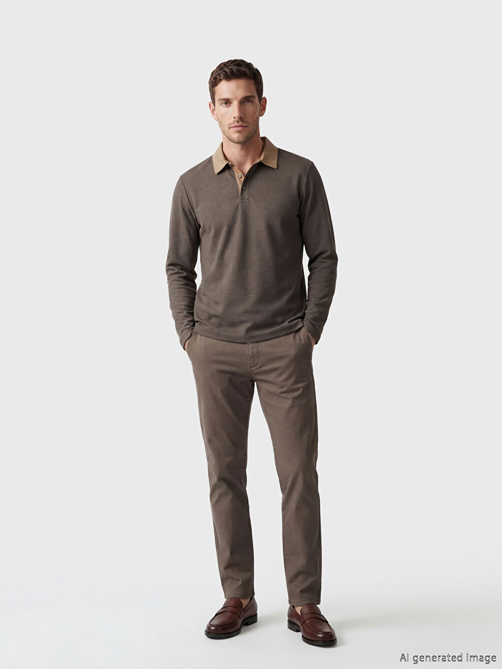 Kahverengi Polo Yaka Erkek Tişört-1