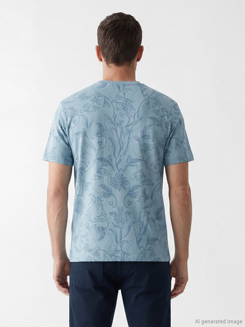 Mavi Bisiklet Yaka Desenli Erkek Tişört-3