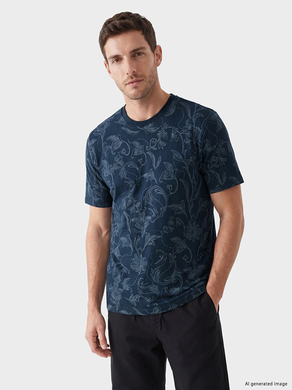 Crew Neck Patterned Men's T-Shirt