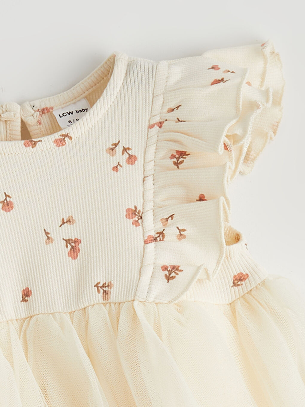 Ekru Çiçekli Fırfırlı Kız Bebek Tütü Elbise-1