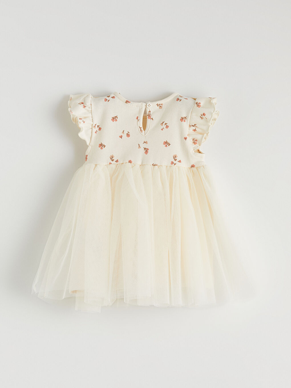 Ekru Çiçekli Fırfırlı Kız Bebek Tütü Elbise-2