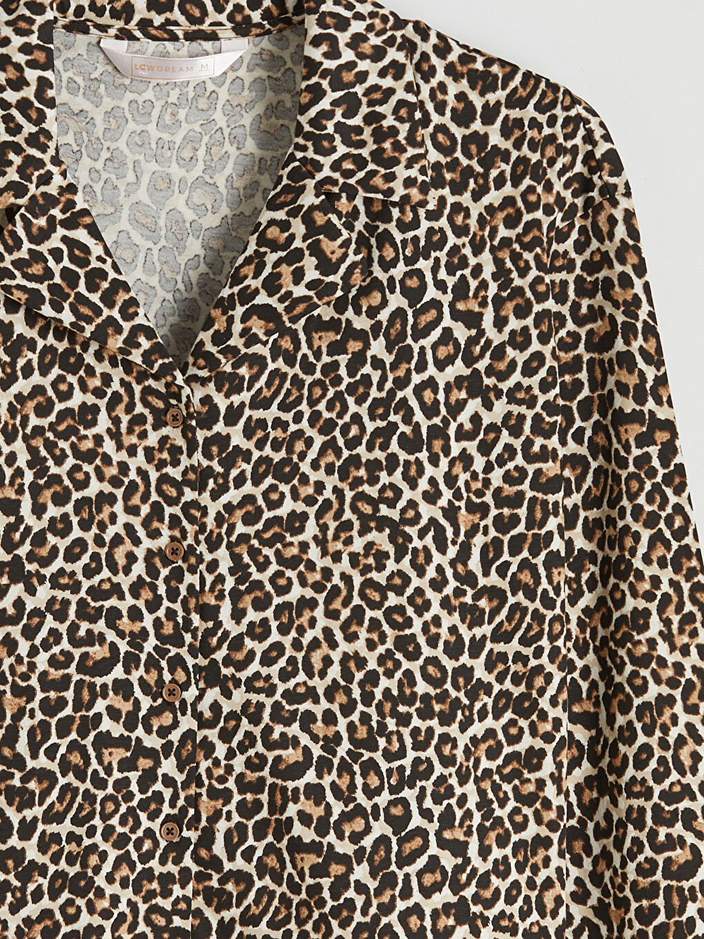 Bej Gömlek Yaka Leopar Desenli Kadın Pijama Takımı-3