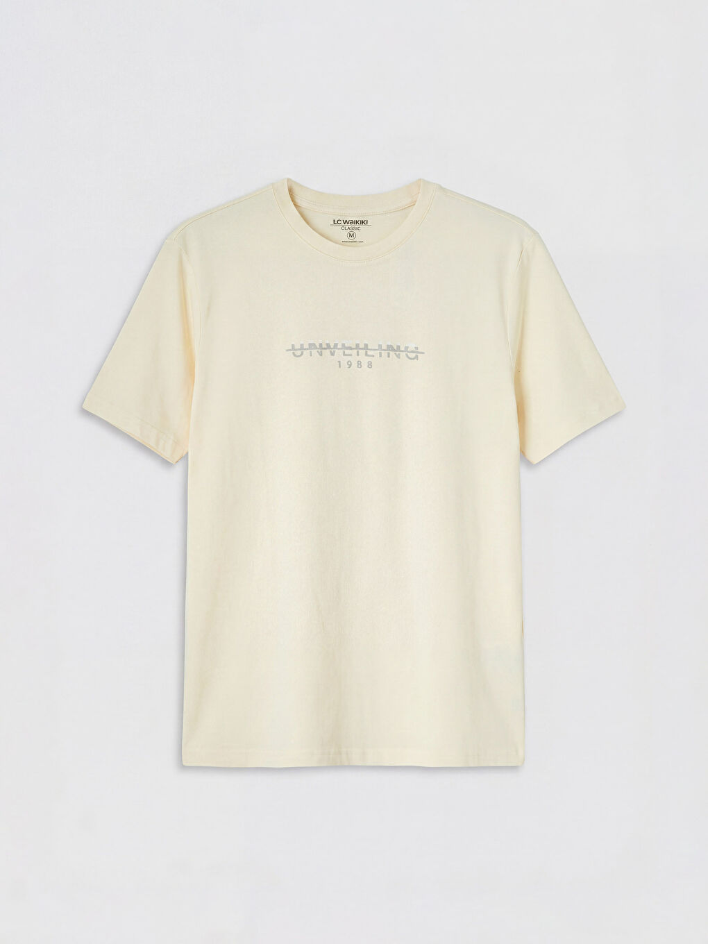 Bej Bisiklet Yaka Baskılı Erkek Tişört