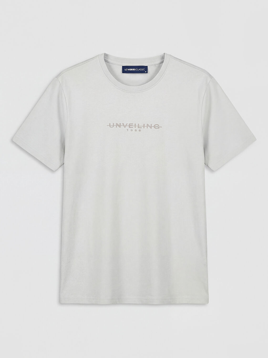 Gri Bisiklet Yaka Baskılı Erkek Tişört-4