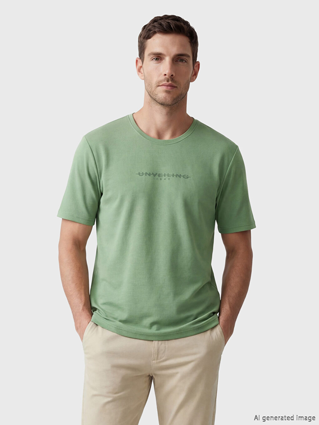 Yeşil Bisiklet Yaka Baskılı Erkek Tişört