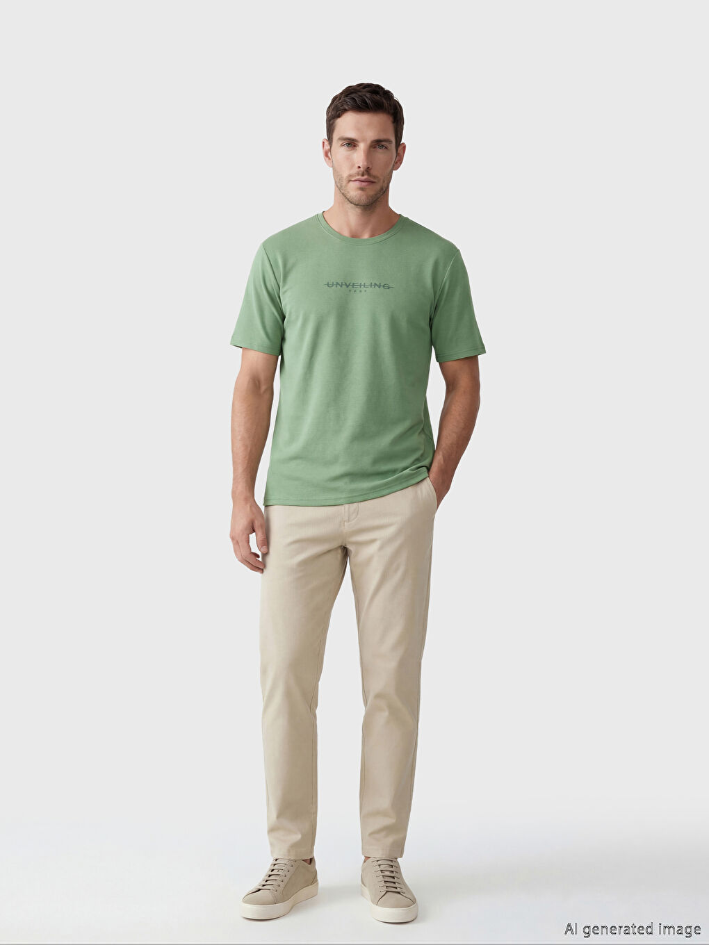 Yeşil Bisiklet Yaka Baskılı Erkek Tişört-1