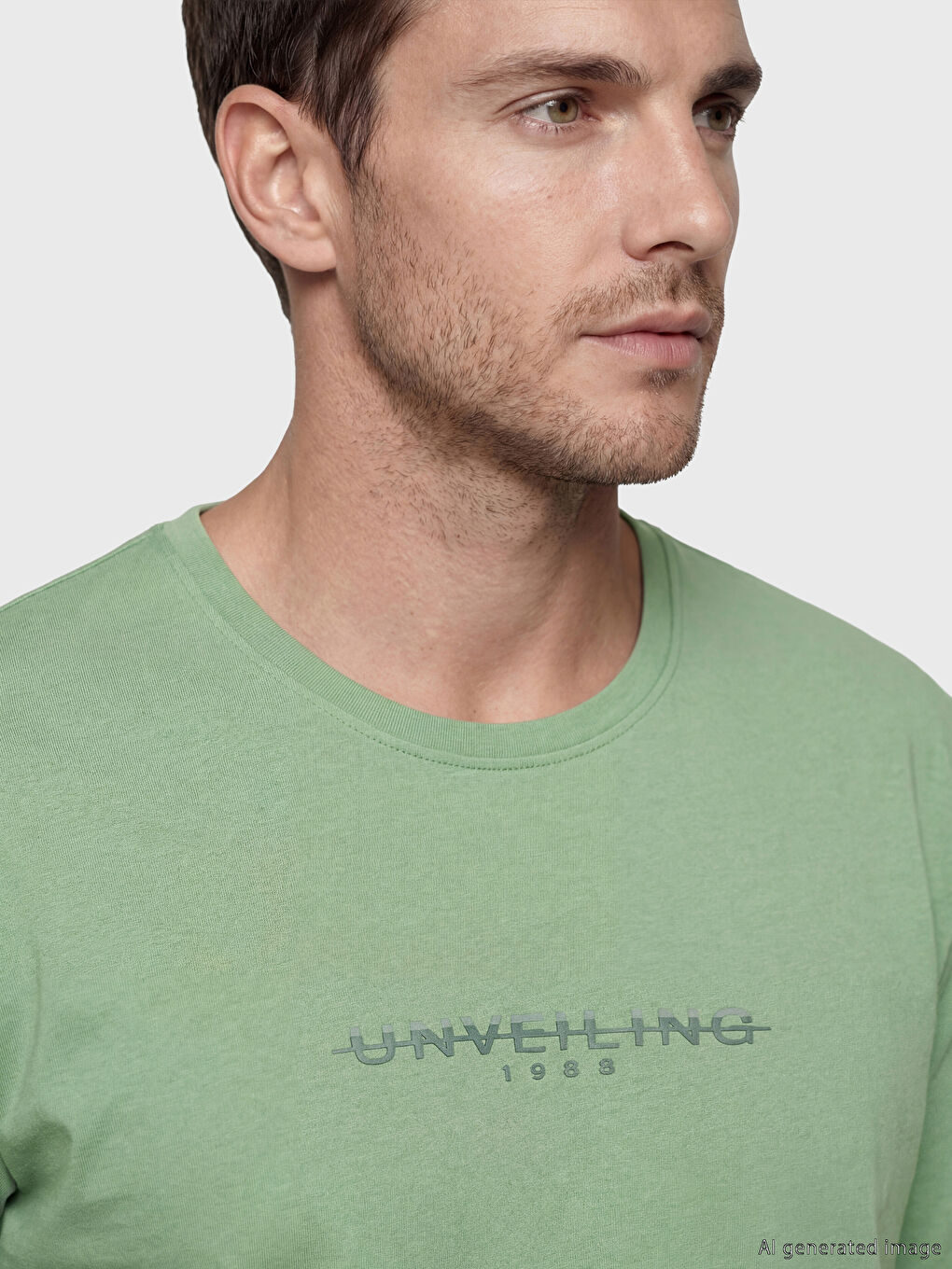 Yeşil Bisiklet Yaka Baskılı Erkek Tişört-2