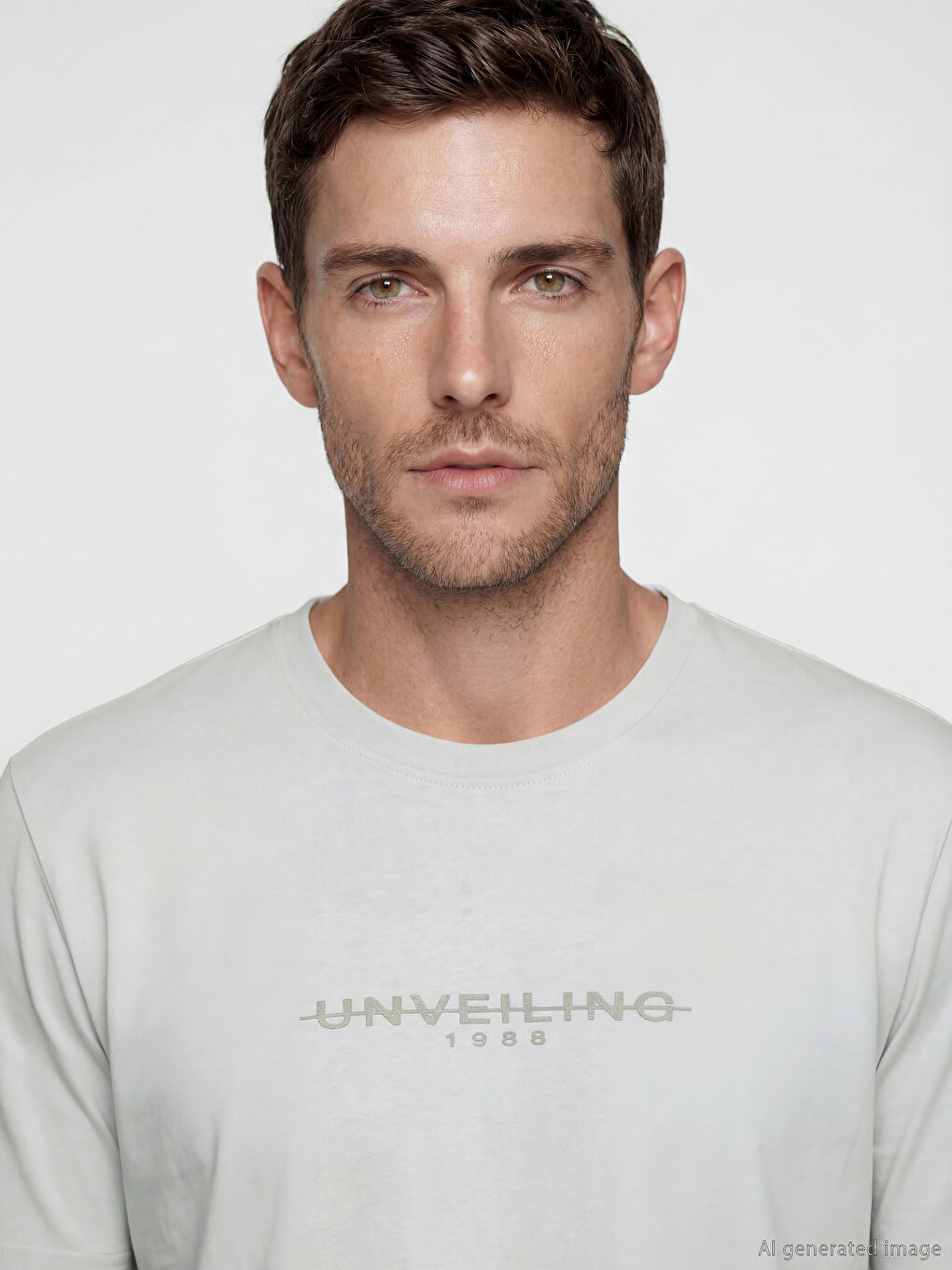 Gri Bisiklet Yaka Baskılı Erkek Tişört-2