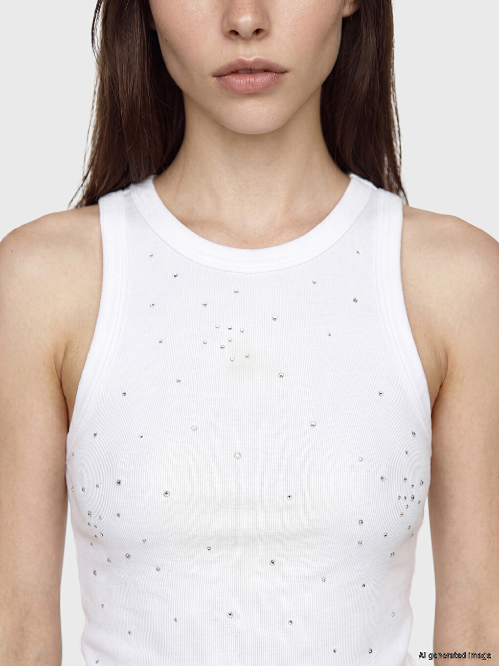 Crew Neck Rhinestone Embellished Women's Tank Top-2