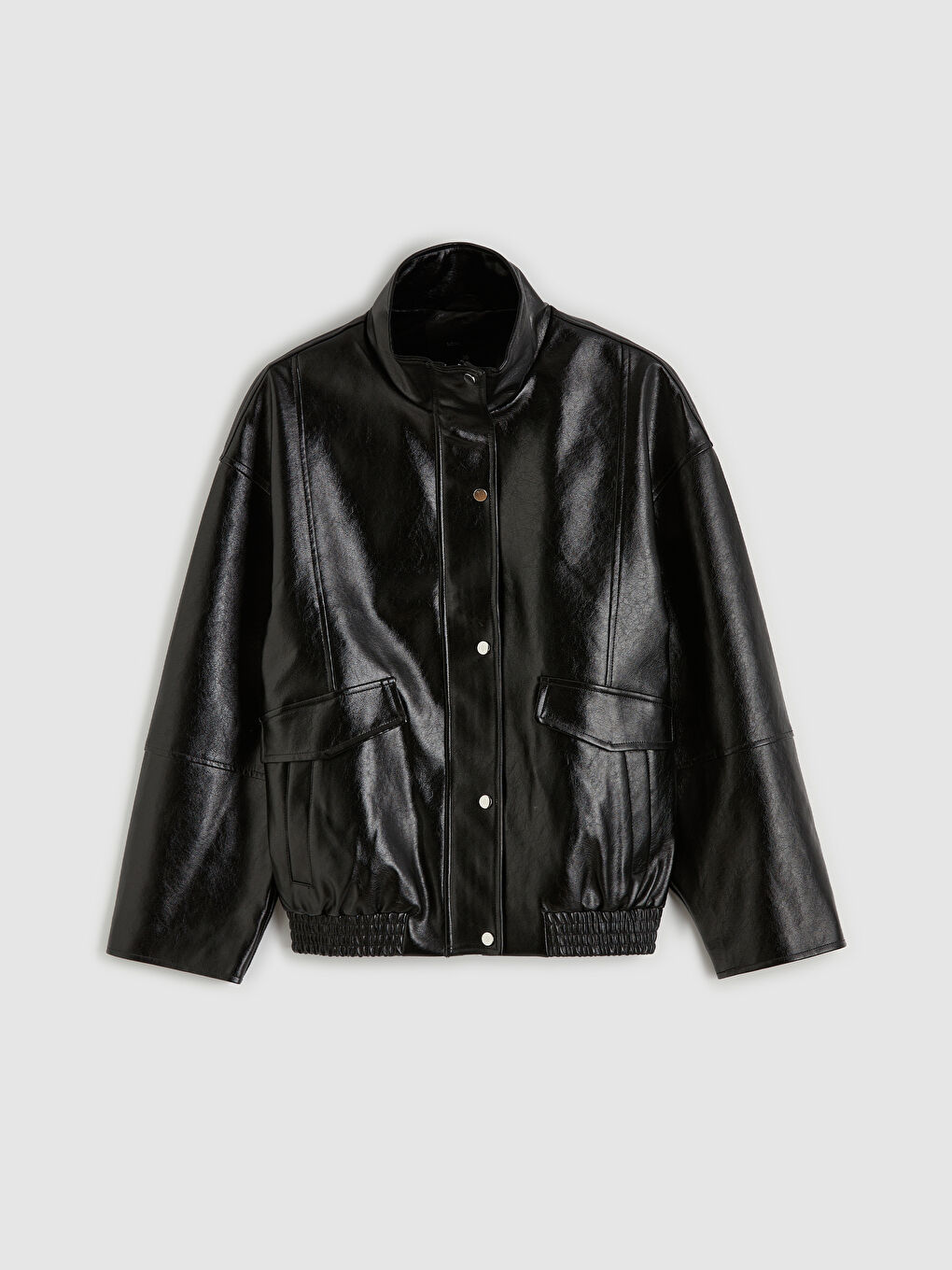 Ženska oversized jakna od veštačke kože sa uspravnom kragnom-5