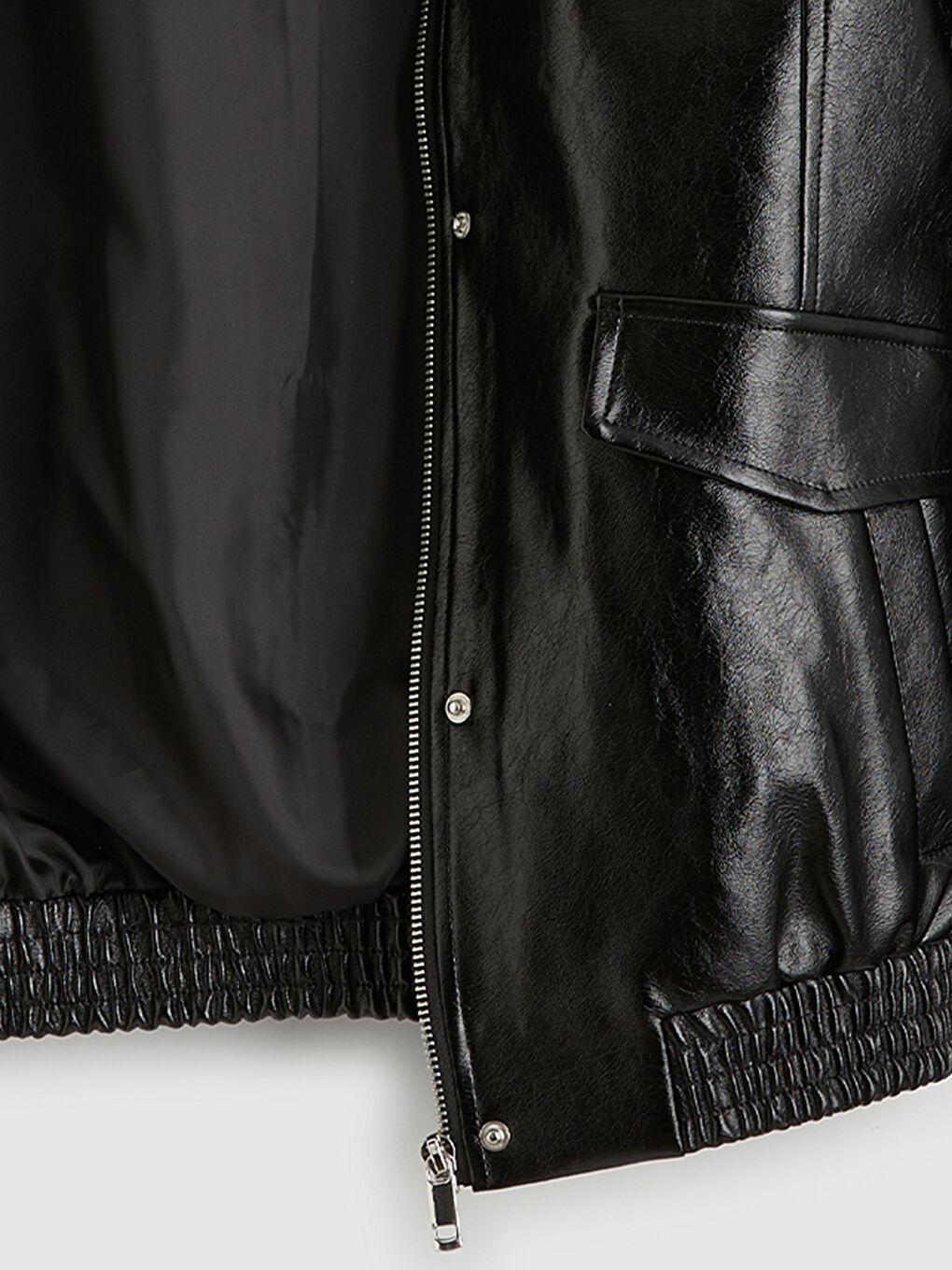 Ženska oversized jakna od veštačke kože sa uspravnom kragnom-6