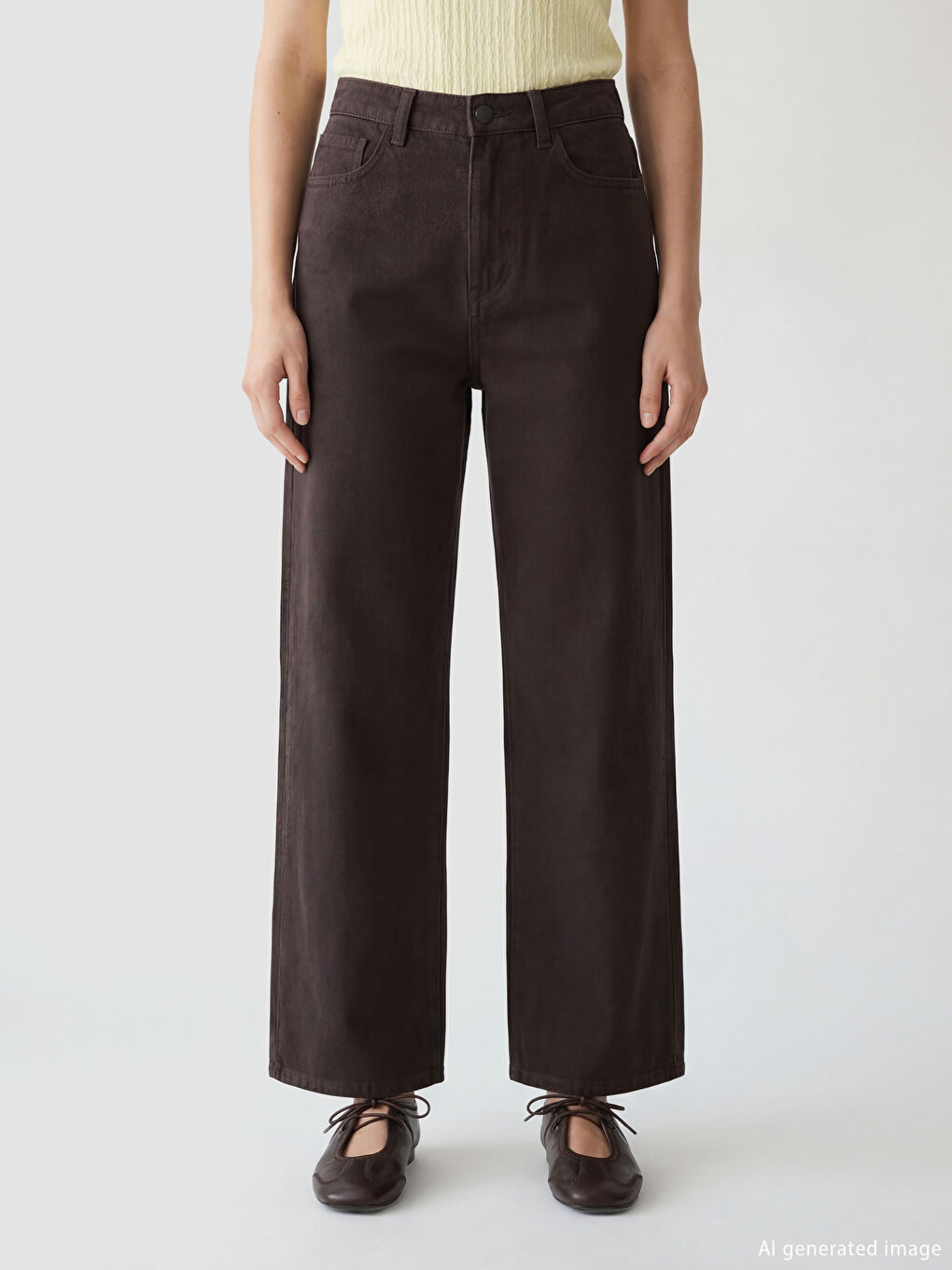 Kahverengi Standart Fit Geniş Paça Kadın Pantolon-1