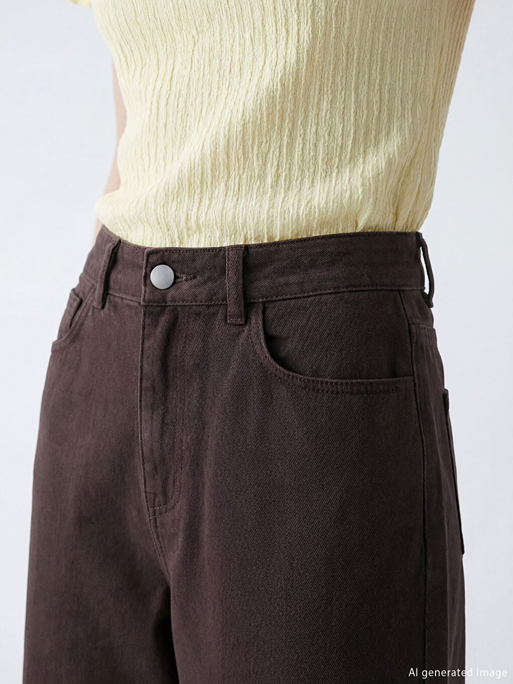 Kahverengi Standart Fit Geniş Paça Kadın Pantolon-2