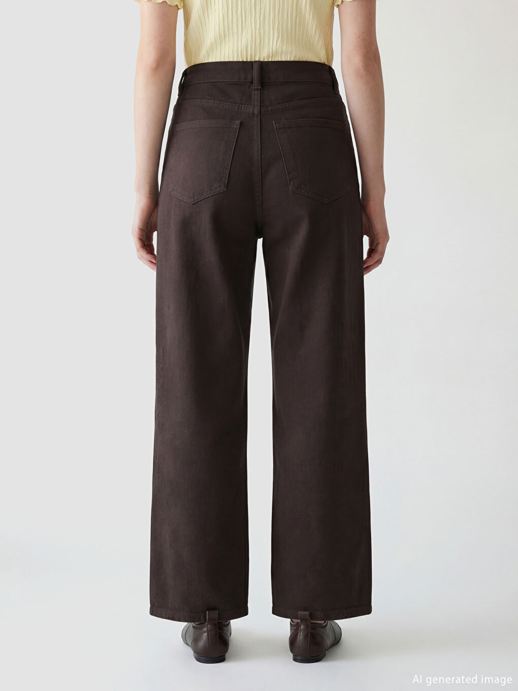 Kahverengi Standart Fit Geniş Paça Kadın Pantolon-3