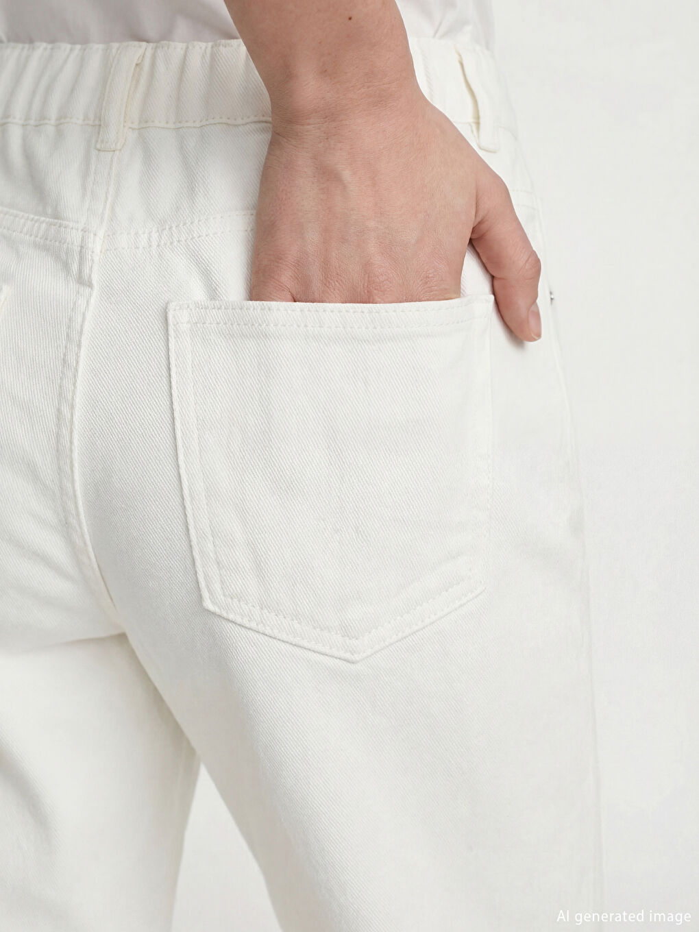 Beyaz Standart Fit Geniş Paça Kadın Pantolon-2