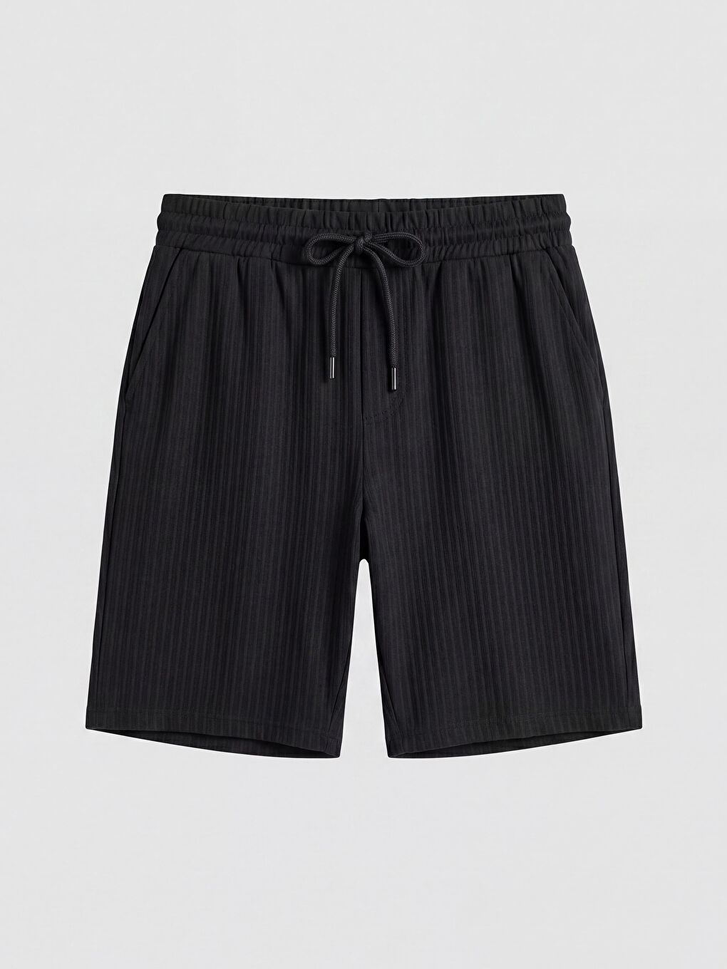Siyah Regular Fit Çizgili Erkek Şort-4