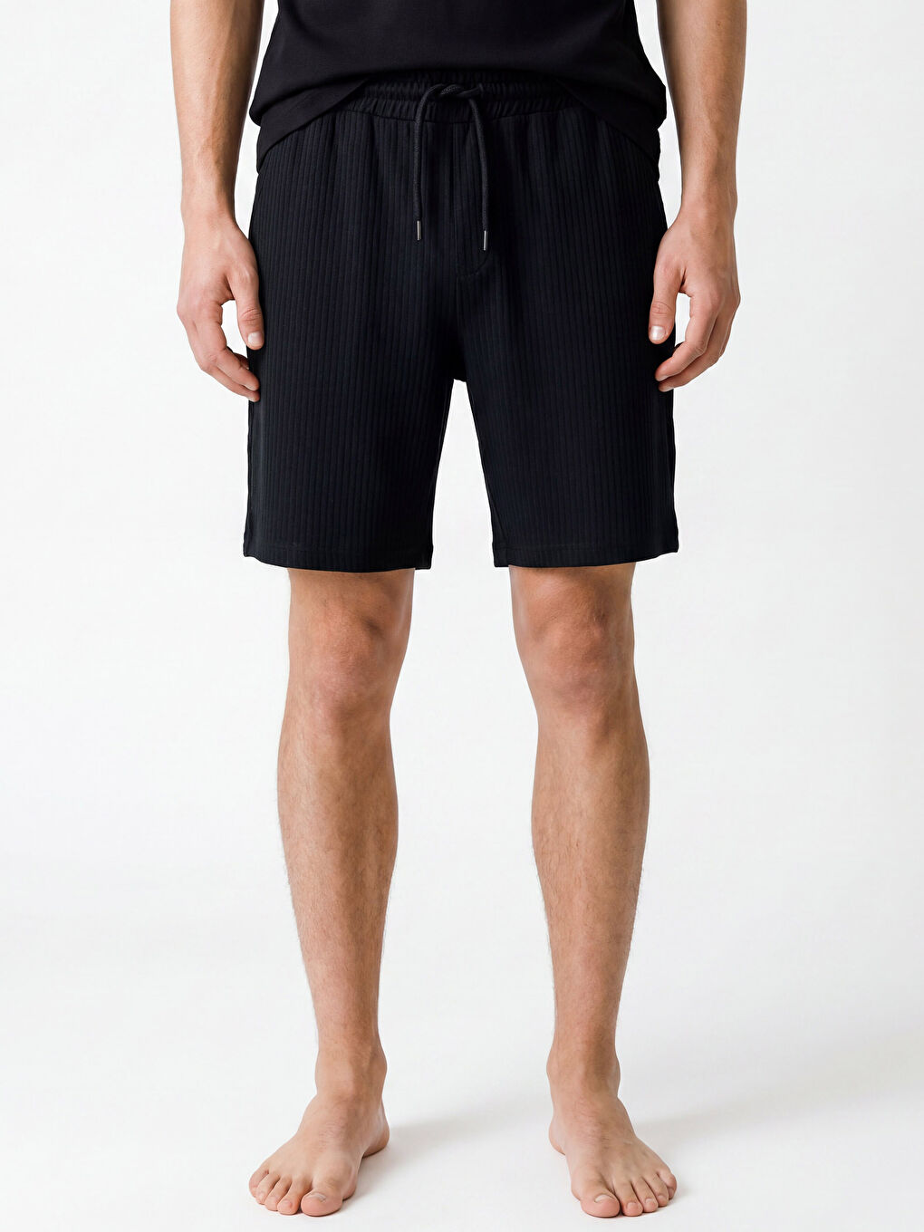 Siyah Regular Fit Çizgili Erkek Şort-1