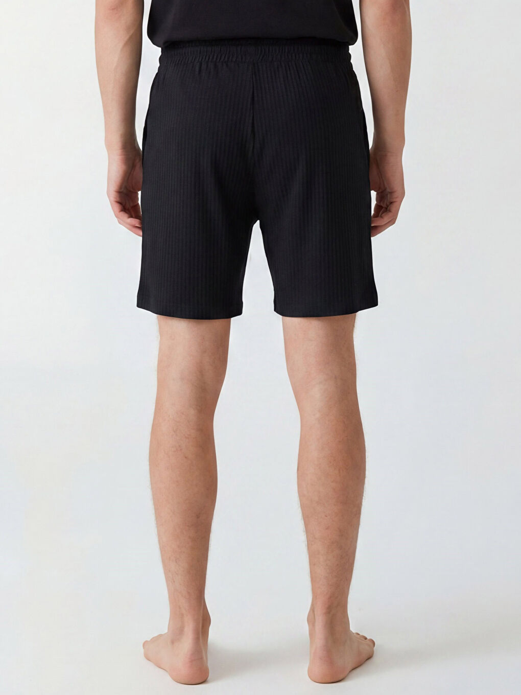 Siyah Regular Fit Çizgili Erkek Şort-3