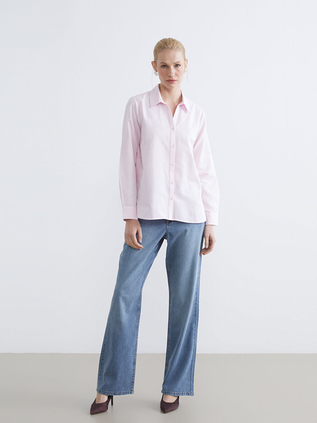 Pembe Oxford Kadın Gömlek-1