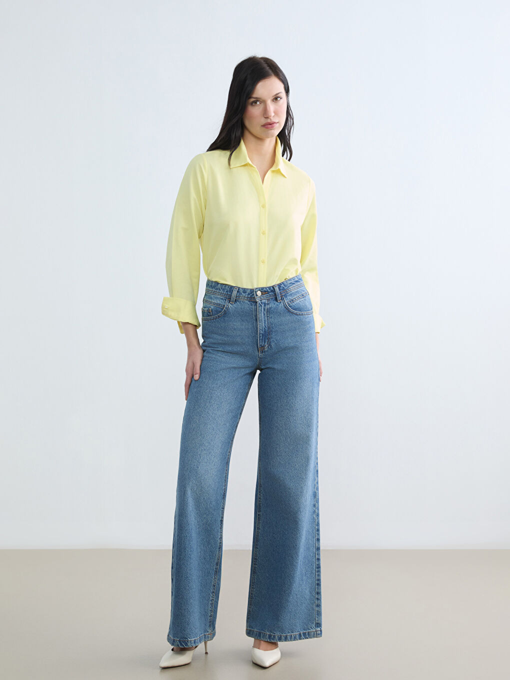 Sarı Oxford Kadın Gömlek-1