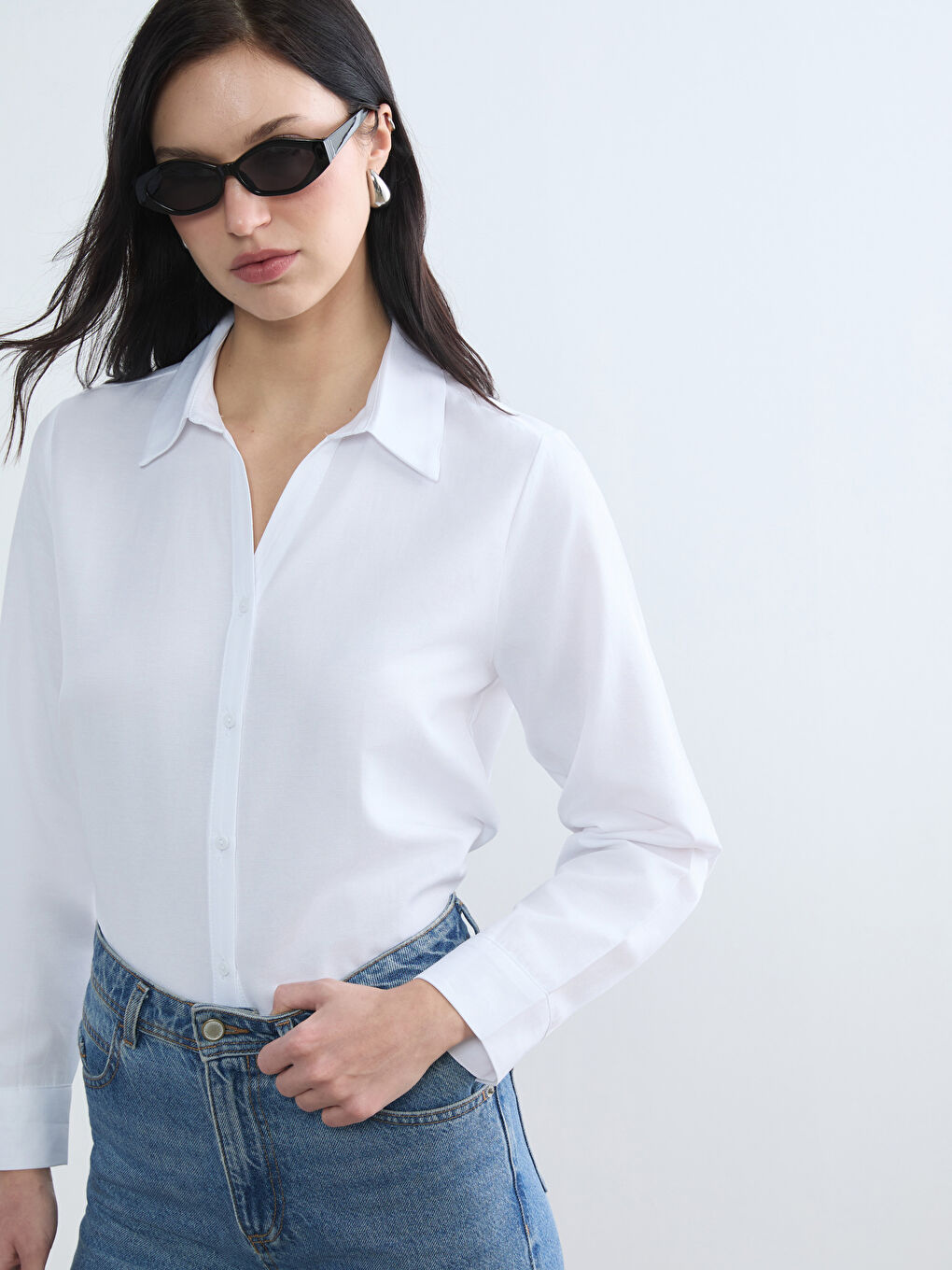 Beyaz Oxford Kadın Gömlek