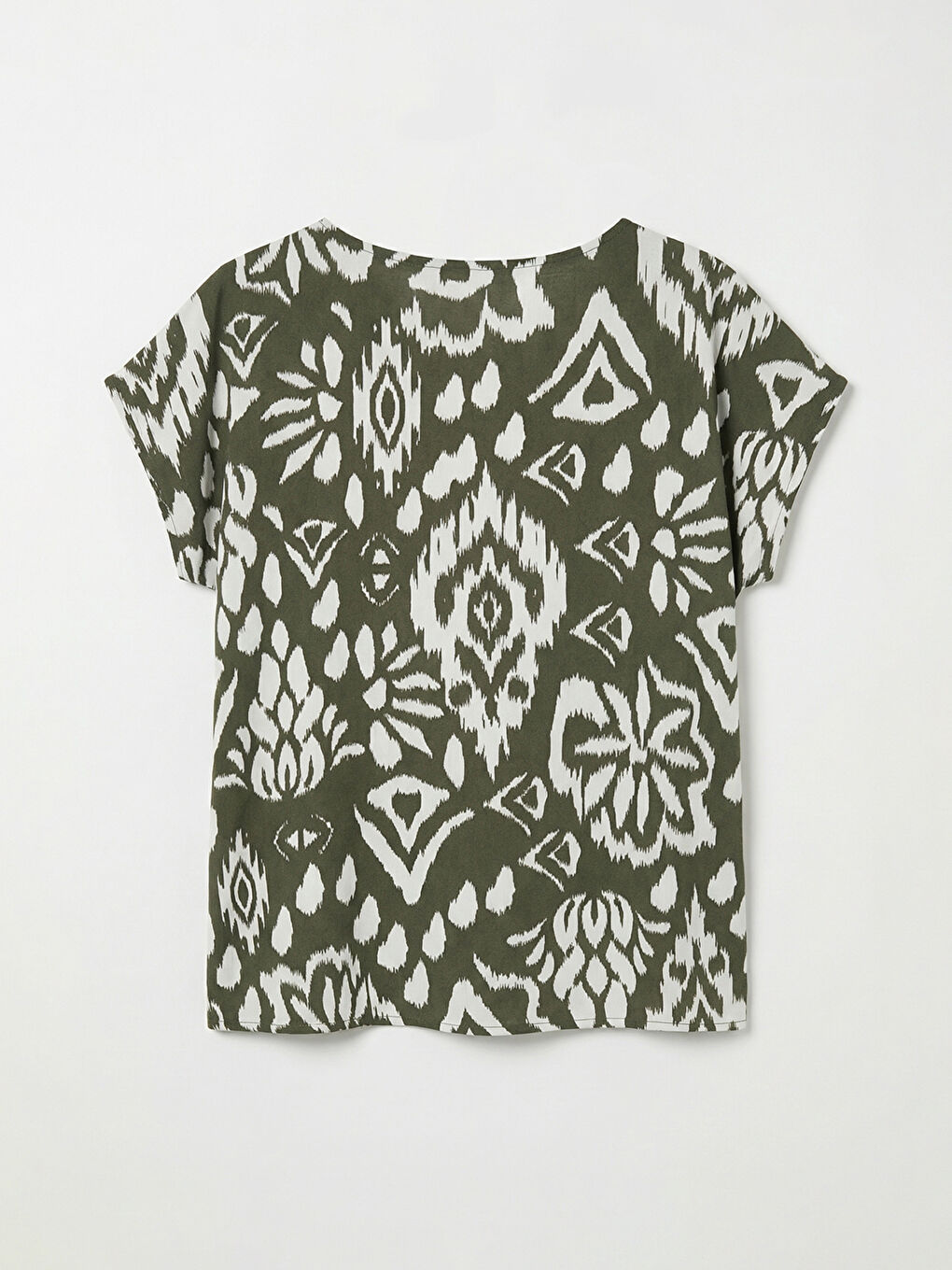 Yeşil Bisiklet Yaka Desenli Bluz-5