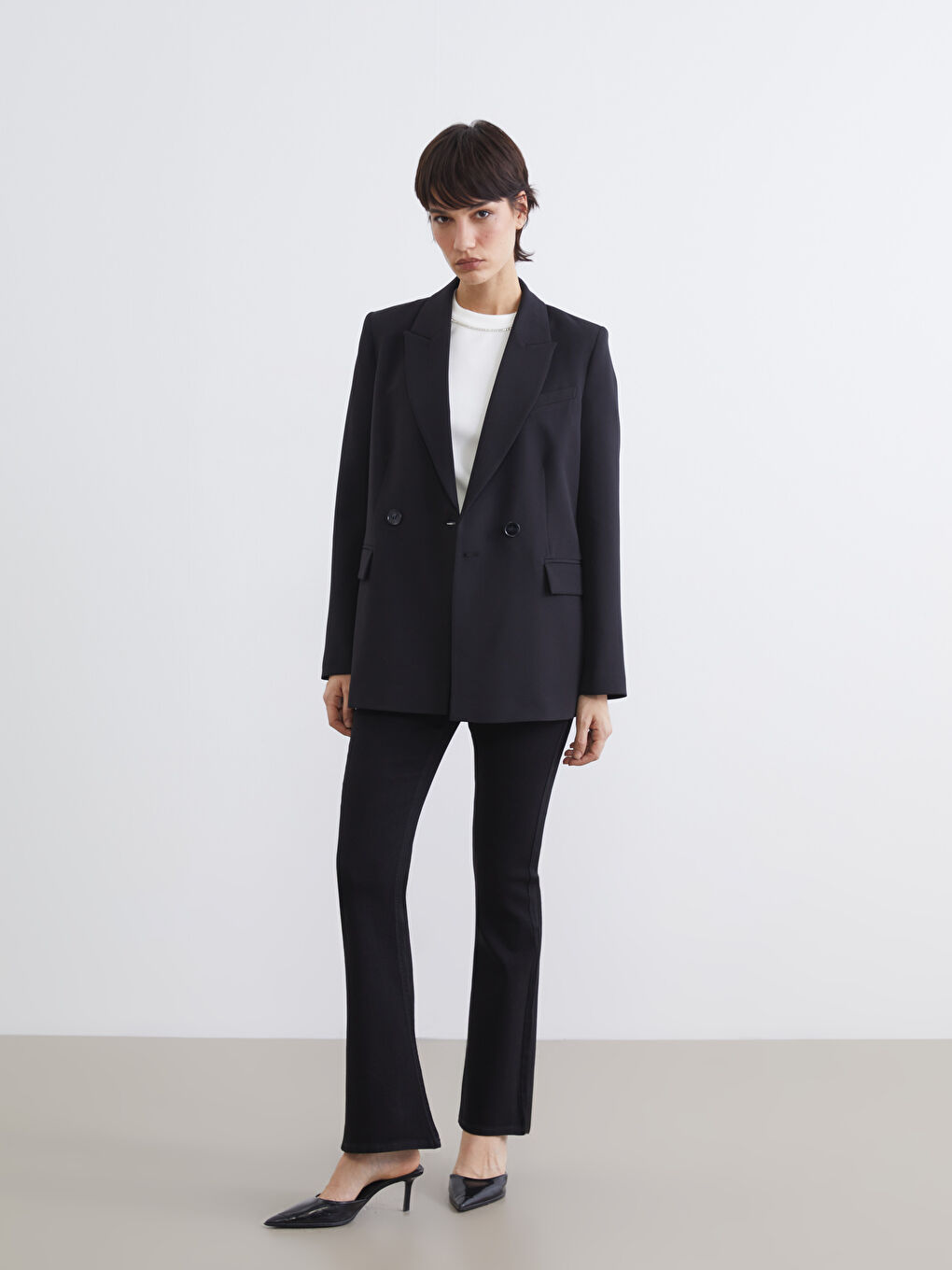 Siyah Kruvaze Yaka Kadın Blazer Ceket-1