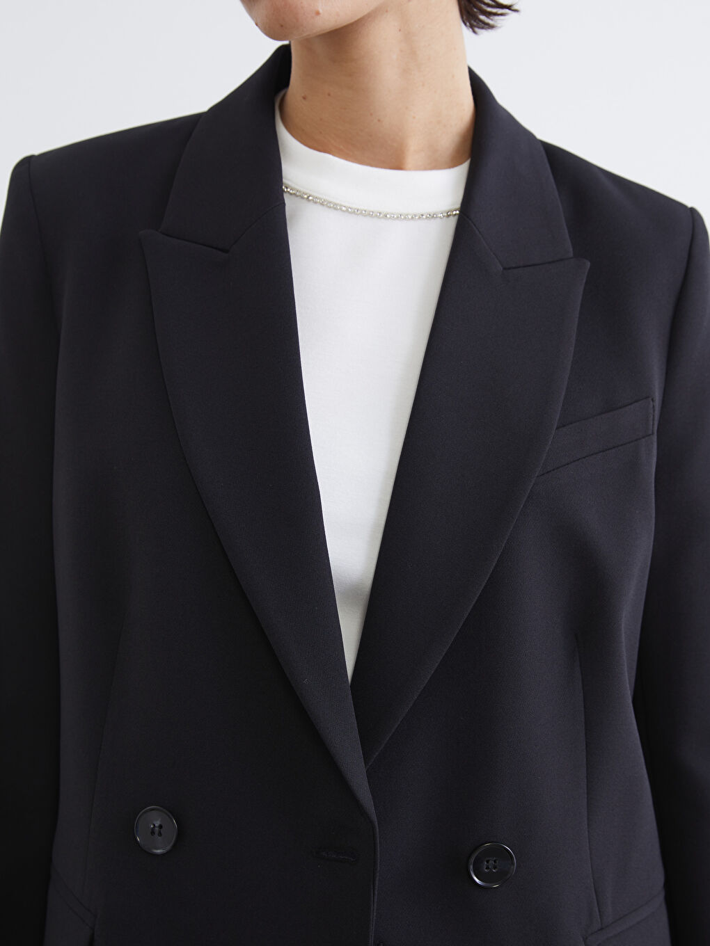 Siyah Kruvaze Yaka Kadın Blazer Ceket-2