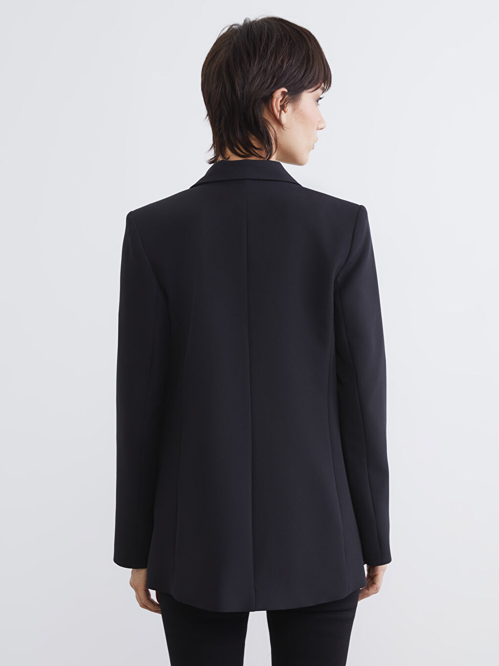 Siyah Kruvaze Yaka Kadın Blazer Ceket-4