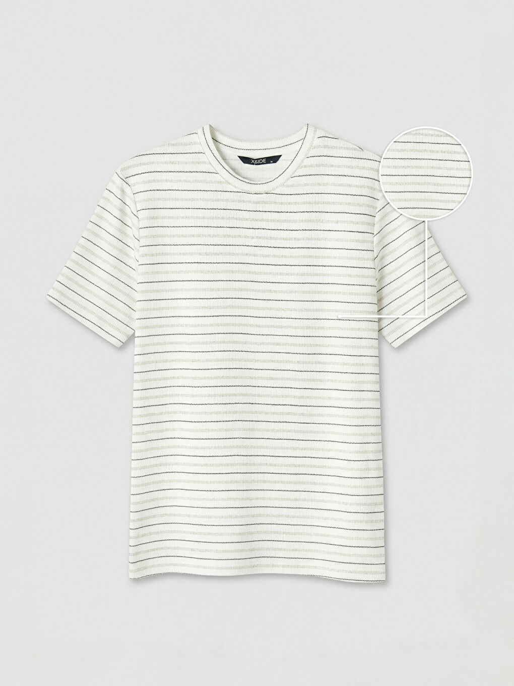 Bej Bisiklet Yaka Çizgili Erkek Tişört