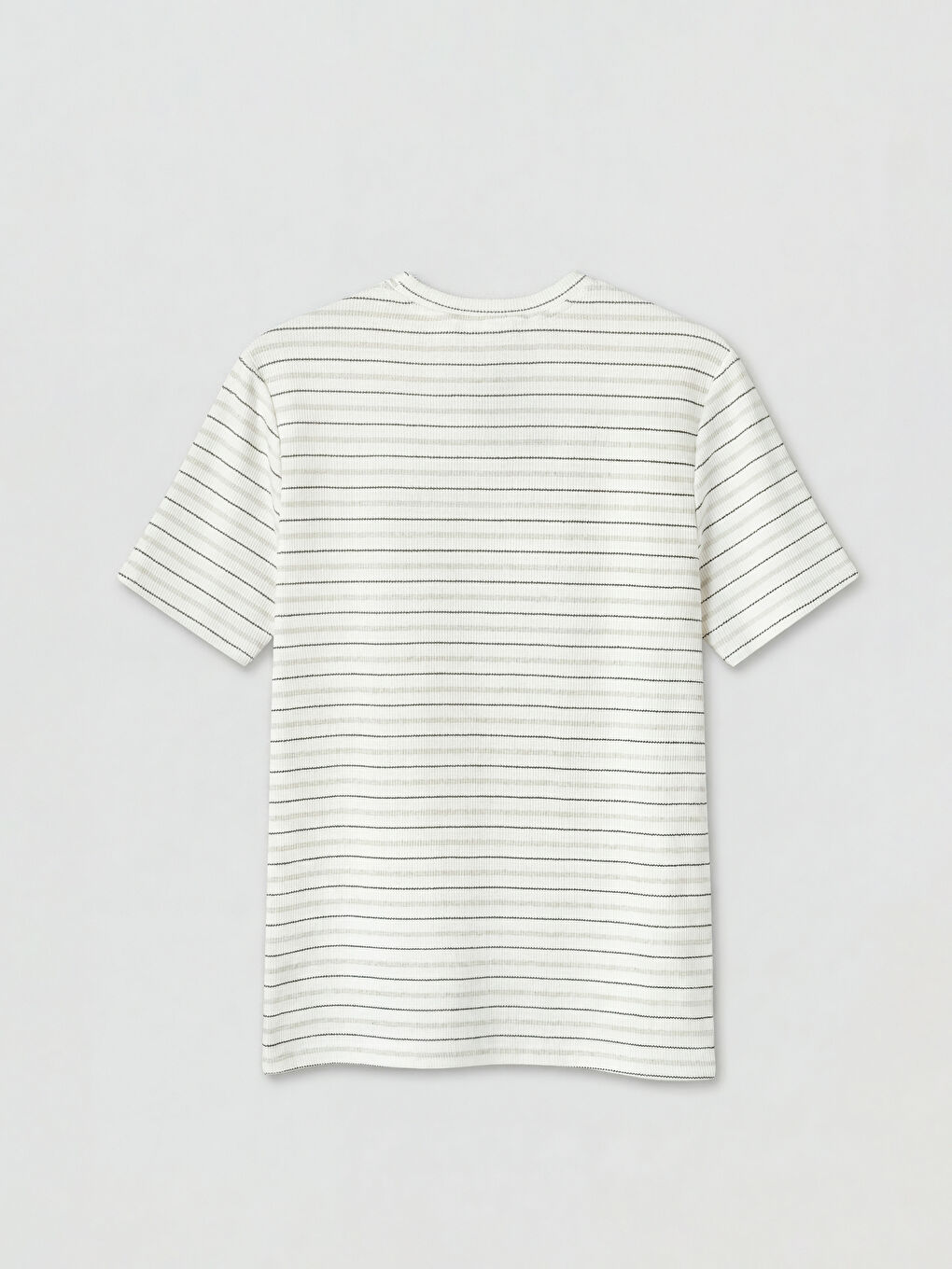 Bej Bisiklet Yaka Çizgili Erkek Tişört-1