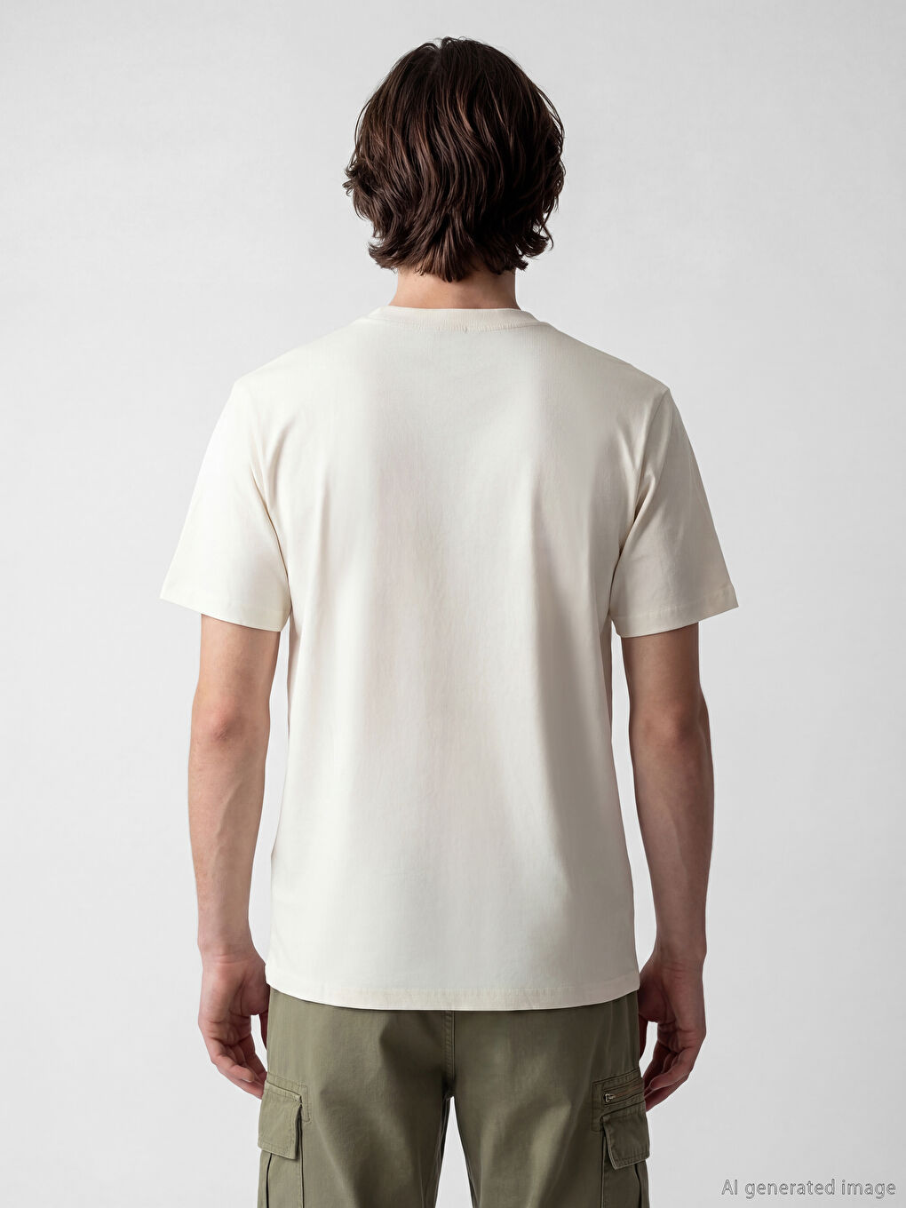 Bej Bisiklet Yaka Baskılı Erkek Penye Tişört-3