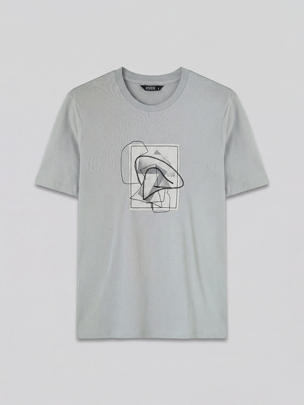 Gri Bisiklet Yaka Baskılı Erkek Penye Tişört