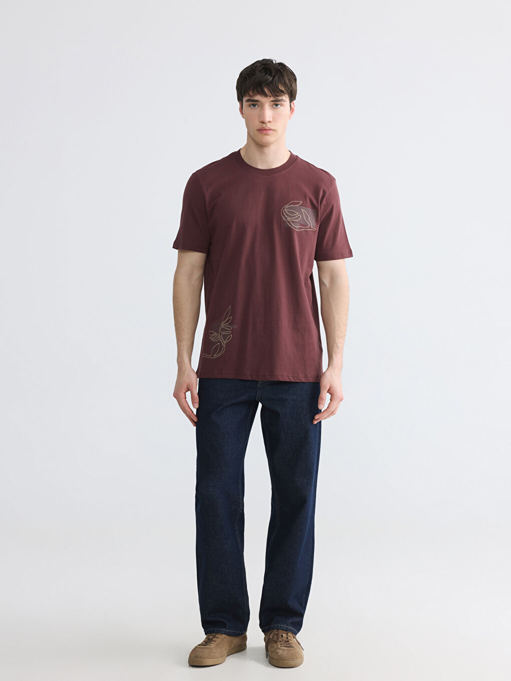 Rundhalsausschnitt Bedrucktes Herren T-Shirt-1