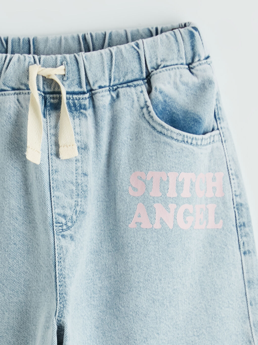 Mavi Wideleg Stitch Baskılı Kız Çocuk Jean Pantolon-1