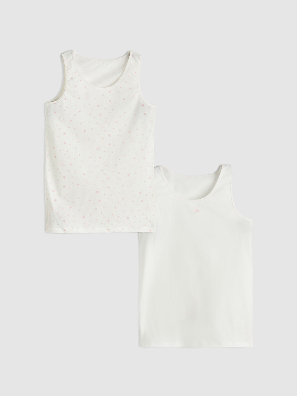 Ekru Bisiklet Yaka Baskılı Kız Çocuk Atlet 2'li