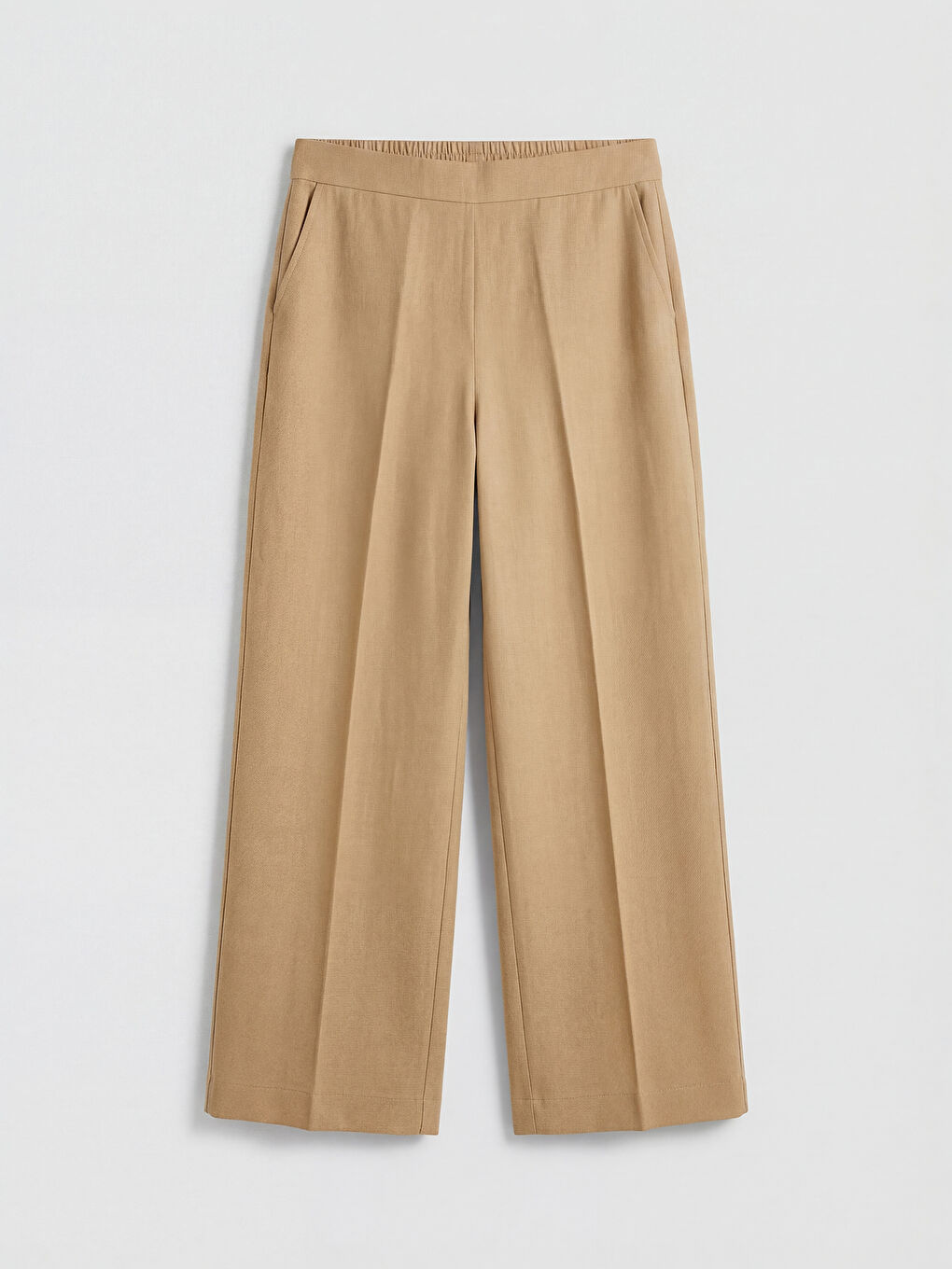 Haki Beli Lastikli Keten Karışımlı Kadın Pantolon-4