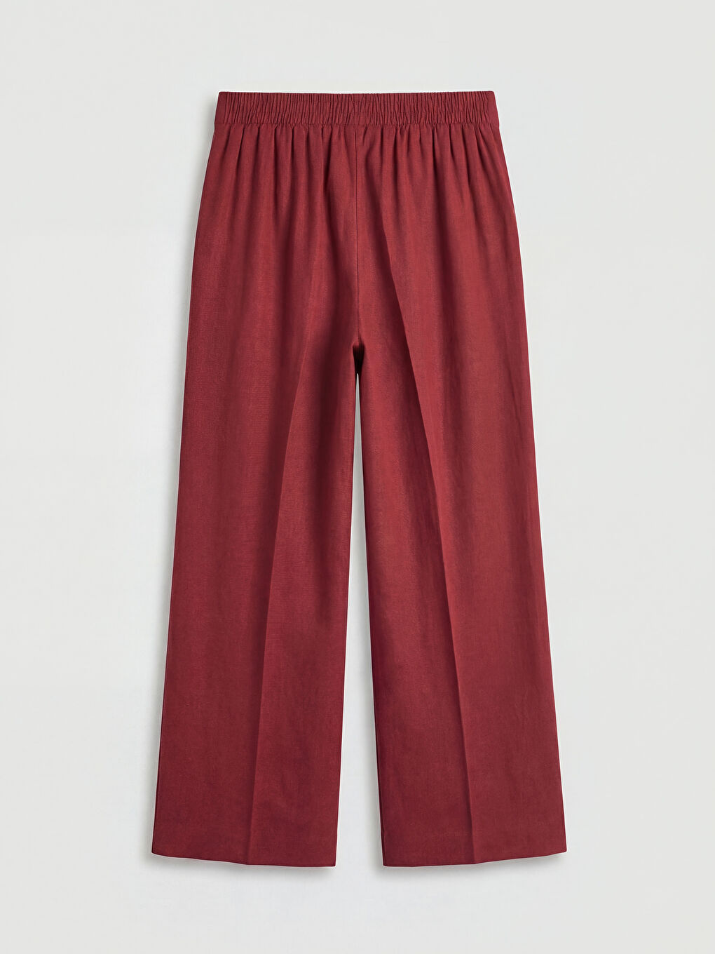 Bordo Beli Lastikli Keten Karışımlı Kadın Pantolon-5