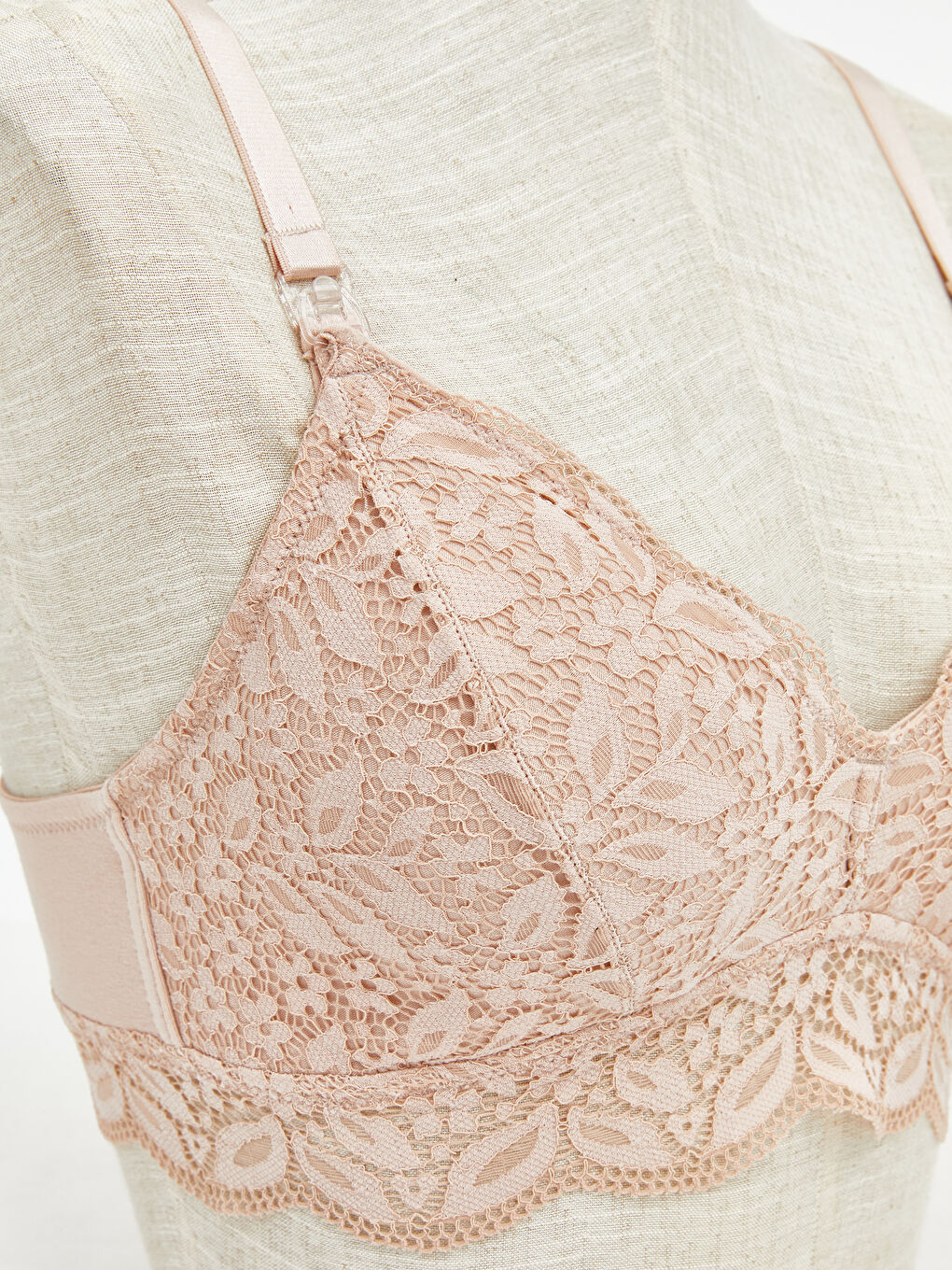 Pembe Balensiz Dolgusuz Dantelli Emzirme Sütyeni-2